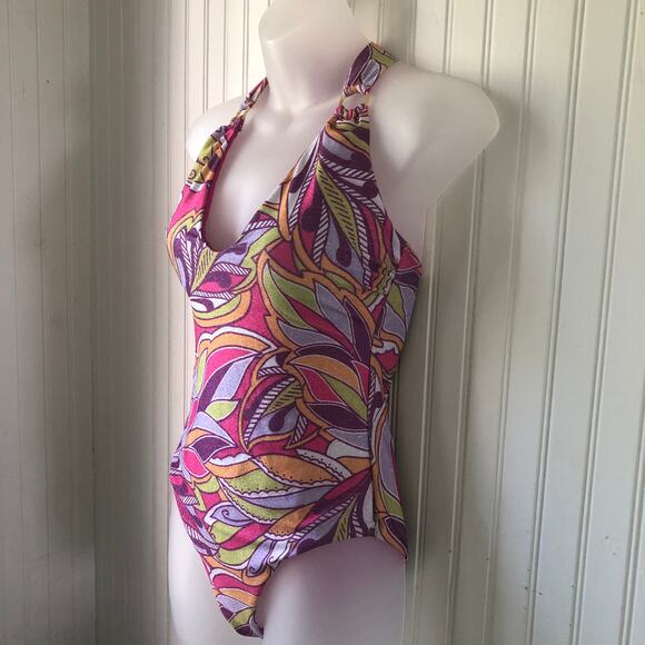 BECCA Retail $138 Hot Pink Glitter Psychedelica Nina Plunge One Piece Size M - Picture 4 of 6
